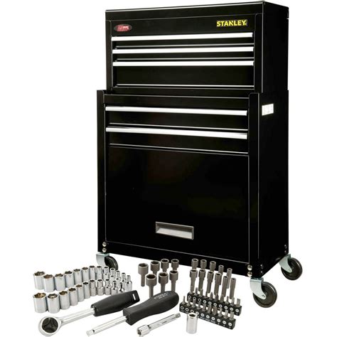 stanley 2 drawer metal box with 81pc mechanics tool set|Stanley 81.